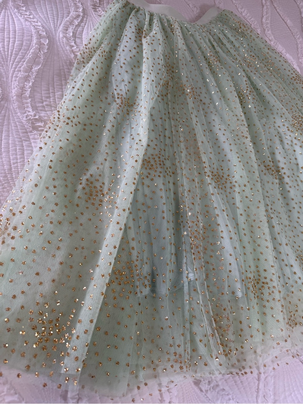 Anthropologie Mint Green Tulle Skirt with Gold Sparkle - Picture 2 of 10